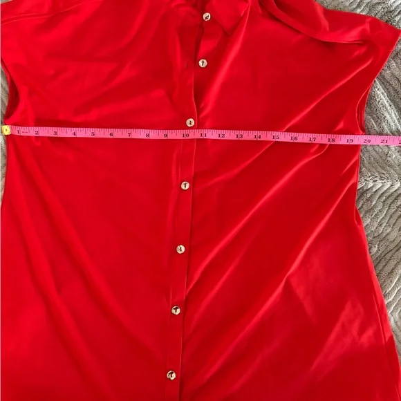 XS H By Halston Red Dolman Shirt Sleeve Button Front Blouse - Picture 11 of 13